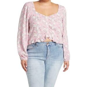 Abound Pink Floral Cinched Ruffle Blouse NWT Size M Lightweight Cottagecore
